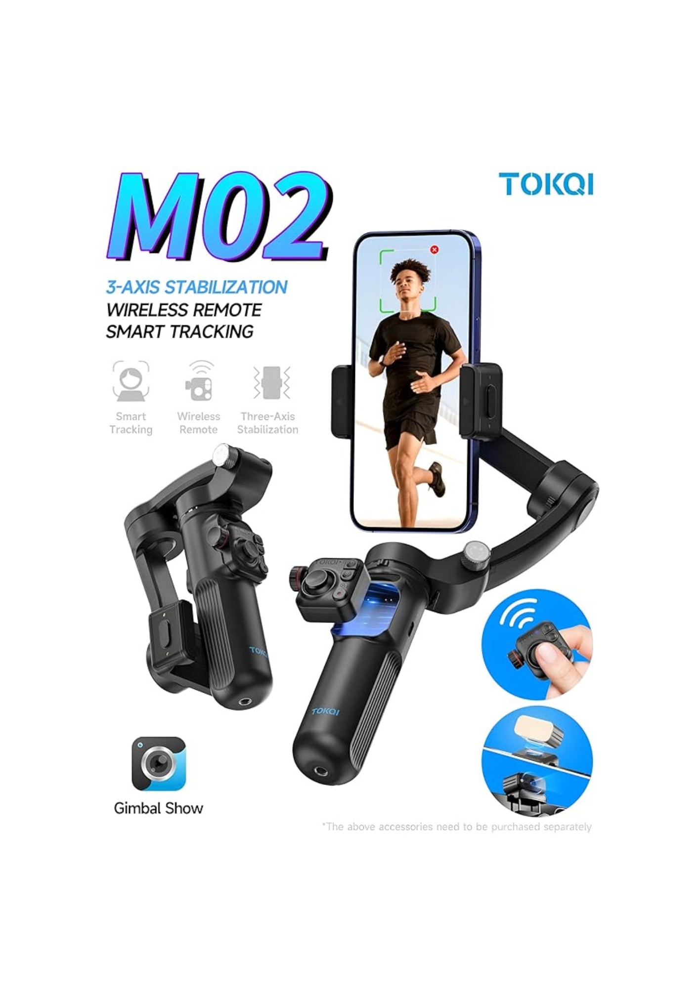TOKQI M02 3 AXIS GIMBAL STABILIZER WITH AI TRACKING